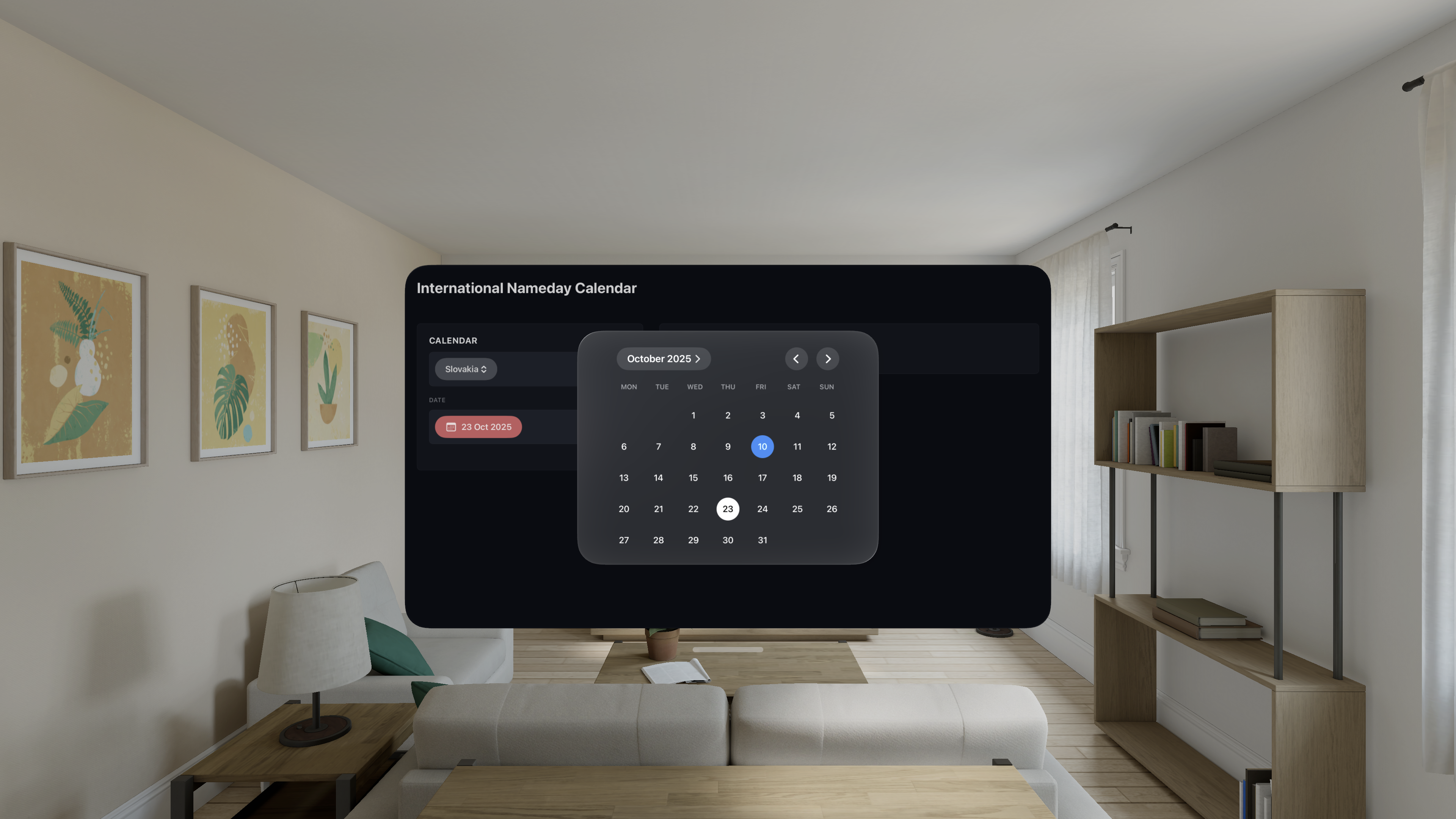 Vision Pro screenshot — list view
